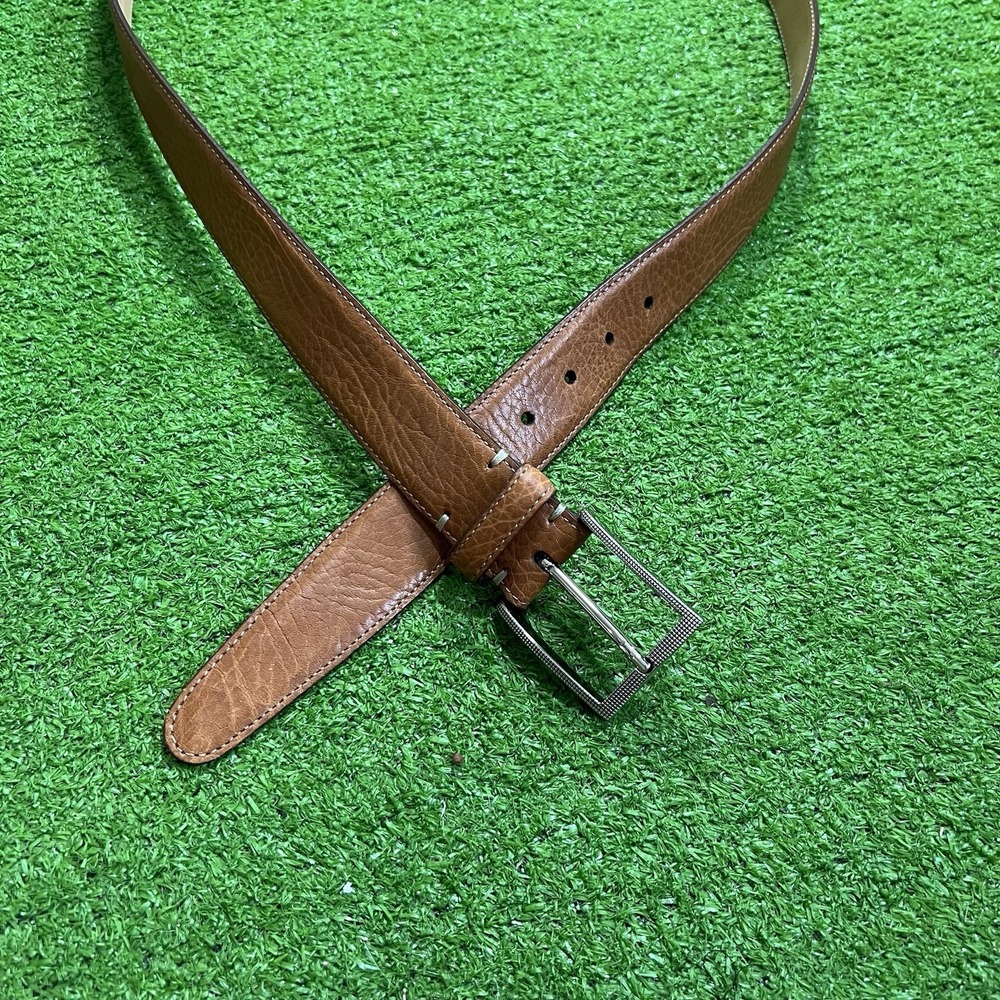 Martin Dingman Royal Bullhide Belt 42 Tan Pebbled Leather Silver Buckle USA Made